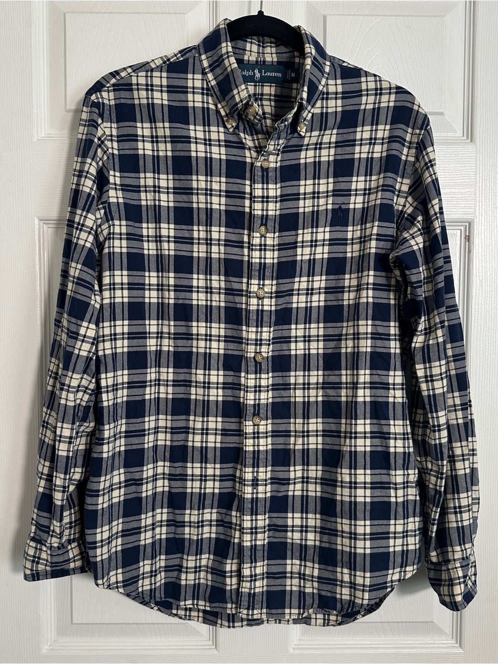 Ralph Lauren Navy and White Plaid Cotton Button-Down Shirt - Picture 1 of 4
